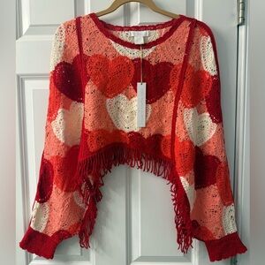 NWT House of Harlow 1960 Multicolor Heart Crochet Poncho Sweater